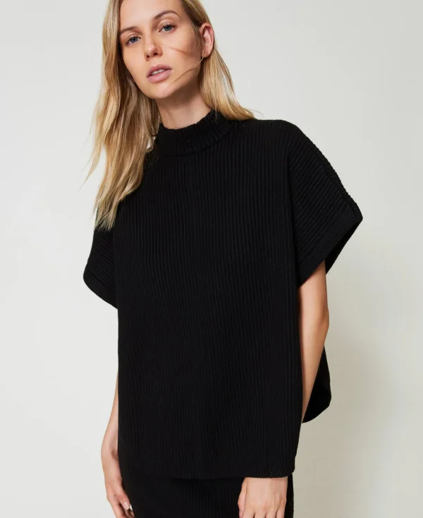 Ponchos*TWINSET Milano Pull Poncho Côtelé Noir