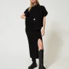 Ponchos*TWINSET Milano Pull Poncho Côtelé Noir