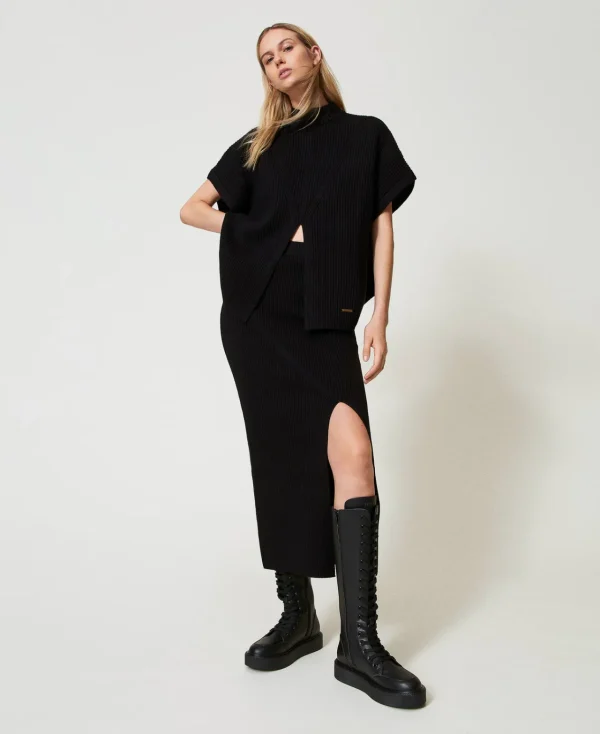 Ponchos*TWINSET Milano Pull Poncho Côtelé Noir
