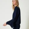 pull_rasducou_avec_volant_2.webp Pulls Et Cardigans*TWINSET Milano Pull Ras-du-cou Avec Volant Indigo