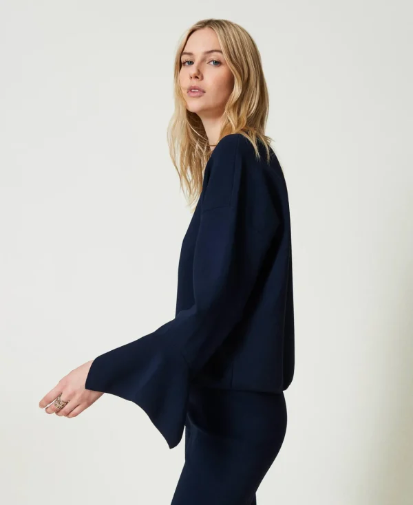 pull_rasducou_avec_volant_2.webp Pulls Et Cardigans*TWINSET Milano Pull Ras-du-cou Avec Volant Indigo