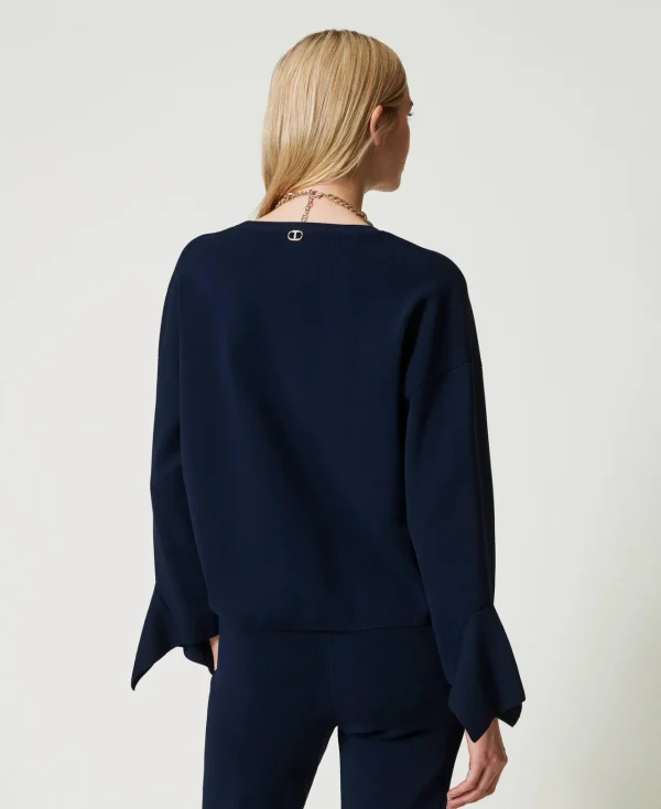 pull_rasducou_avec_volant_3.webp Pulls Et Cardigans*TWINSET Milano Pull Ras-du-cou Avec Volant Indigo