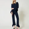 pull_rasducou_avec_volant_5.webp Pulls Et Cardigans*TWINSET Milano Pull Ras-du-cou Avec Volant Indigo