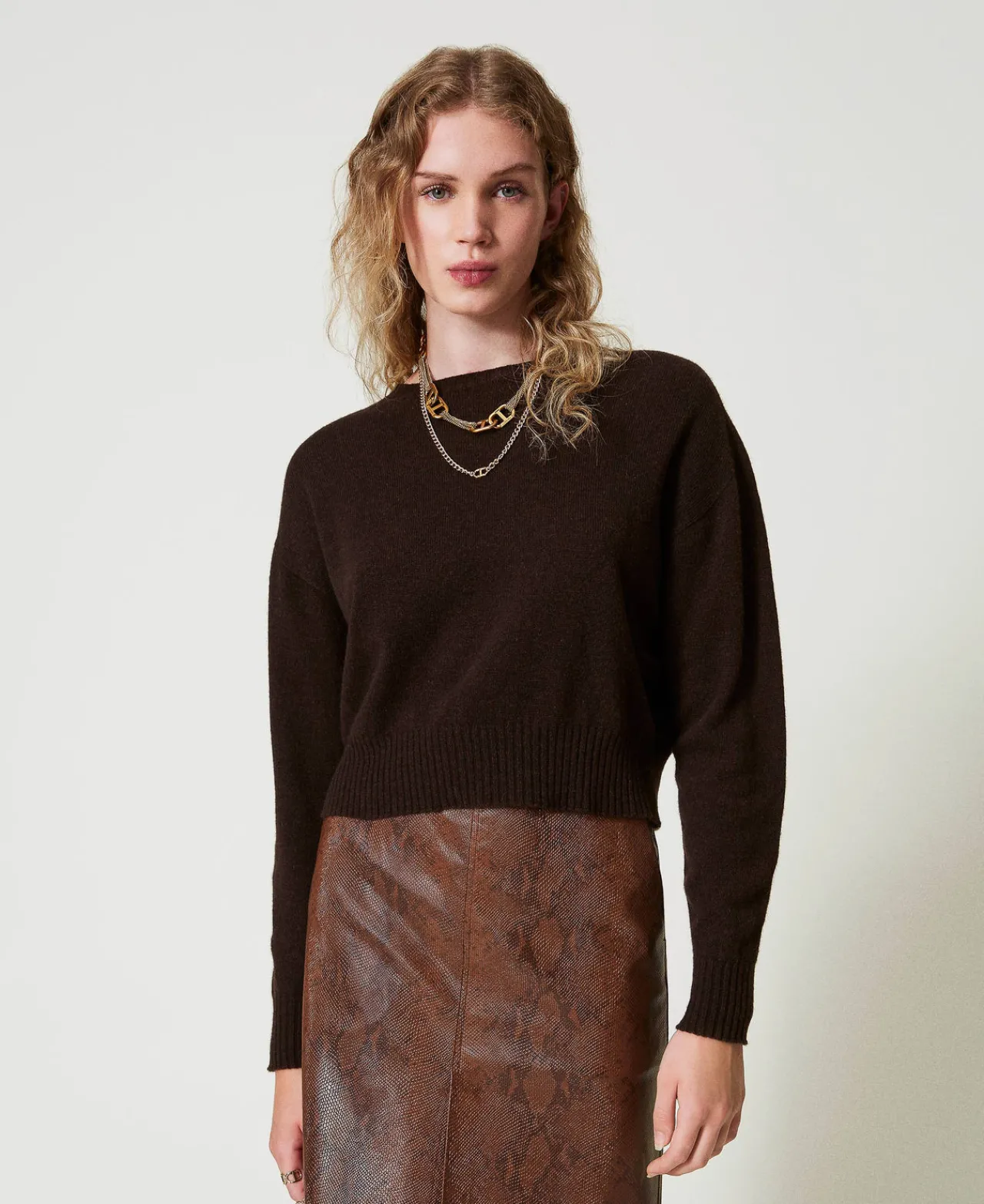 Pulls Et Cardigans*TWINSET Milano Pull Ras-du-cou En éco-cachemire Coffee Chocolate