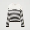 Pulls Et Cardigans*TWINSET Milano Pull Rayé Ras-du Cou Avec Logo Jacquard Bicolore Blanc Cassé / Noir