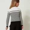 Pulls Et Cardigans*TWINSET Milano Pull Rayé Ras-du Cou Avec Logo Jacquard Bicolore Blanc Cassé / Noir