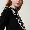 Pulls Et Cardigans*TWINSET Milano Pull Regular Avec Double Volant Bicolore Noir / Blanc Cassé