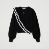 Pulls Et Cardigans*TWINSET Milano Pull Regular Avec Double Volant Bicolore Noir / Blanc Cassé