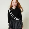 Pulls Et Cardigans*TWINSET Milano Pull Regular Avec Double Volant Bicolore Noir / Blanc Cassé