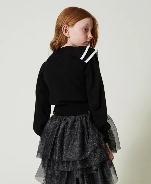 Pulls Et Cardigans*TWINSET Milano Pull Regular Avec Double Volant Bicolore Noir / Blanc Cassé
