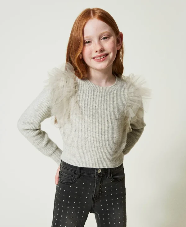 Pulls Et Cardigans*TWINSET Milano Pull Regular Avec Volants En Tulle Gris Mélangé