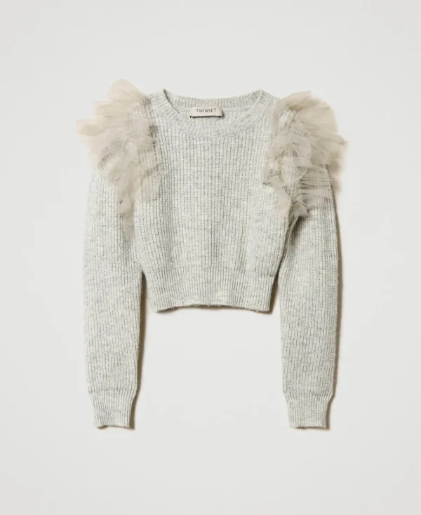 Pulls Et Cardigans*TWINSET Milano Pull Regular Avec Volants En Tulle Gris Mélangé
