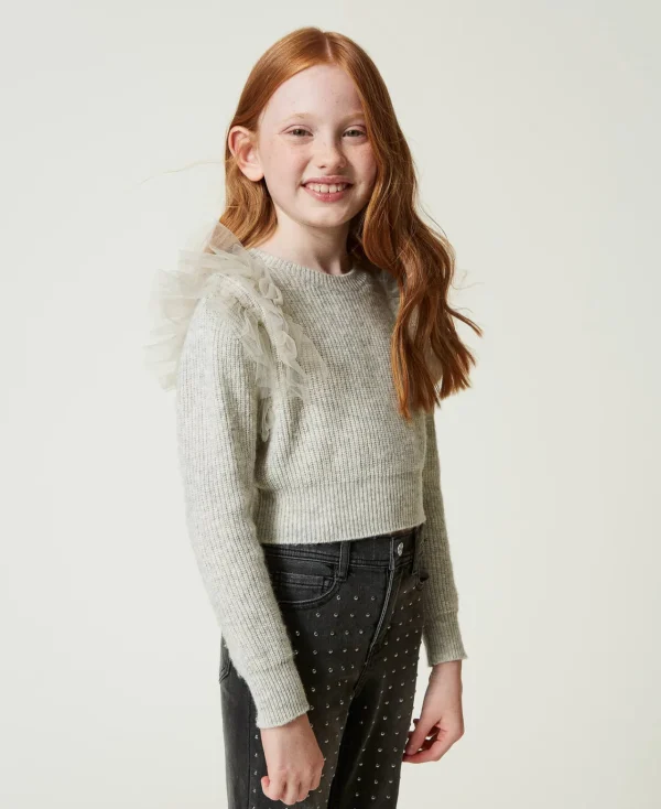 Pulls Et Cardigans*TWINSET Milano Pull Regular Avec Volants En Tulle Gris Mélangé