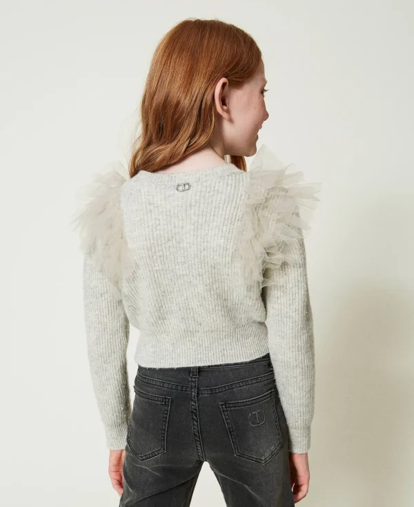 Pulls Et Cardigans*TWINSET Milano Pull Regular Avec Volants En Tulle Gris Mélangé