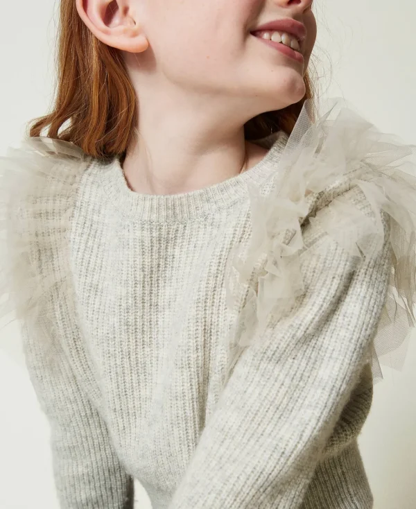 Pulls Et Cardigans*TWINSET Milano Pull Regular Avec Volants En Tulle Gris Mélangé