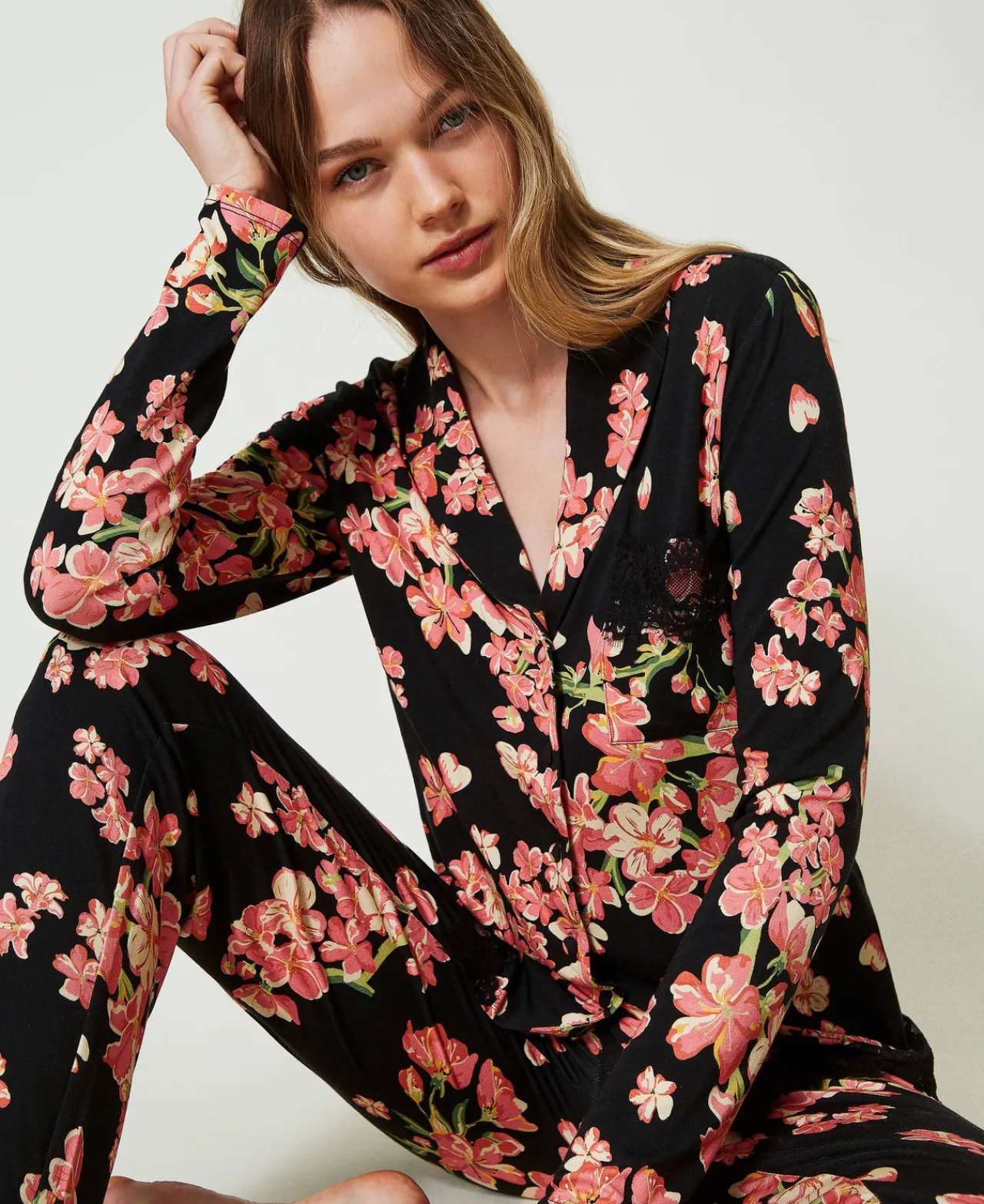 Sous-Vêtements Et Vêtements De Nuit*TWINSET Milano Pyjama Masculin Avec Imprimé Et Dentelle Multicolore Blooming