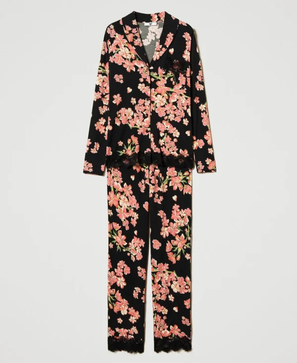 Sous-Vêtements Et Vêtements De Nuit*TWINSET Milano Pyjama Masculin Avec Imprimé Et Dentelle Multicolore Blooming