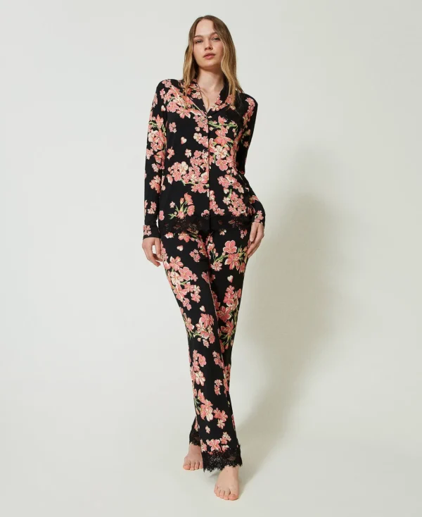 Sous-Vêtements Et Vêtements De Nuit*TWINSET Milano Pyjama Masculin Avec Imprimé Et Dentelle Multicolore Blooming