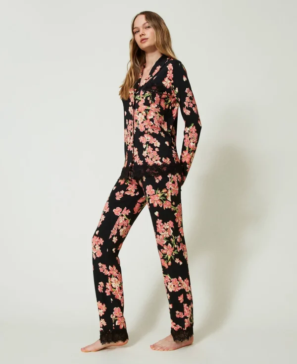 Sous-Vêtements Et Vêtements De Nuit*TWINSET Milano Pyjama Masculin Avec Imprimé Et Dentelle Multicolore Blooming