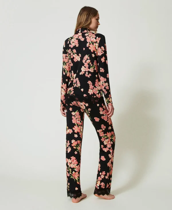 Sous-Vêtements Et Vêtements De Nuit*TWINSET Milano Pyjama Masculin Avec Imprimé Et Dentelle Multicolore Blooming
