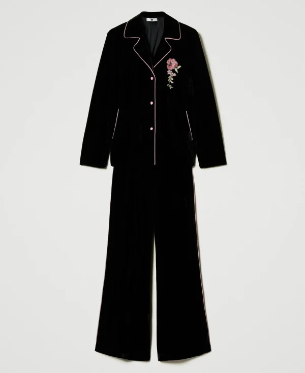 Sous-Vêtements Et Vêtements De Nuit*TWINSET Milano Pyjama Masculin En Velours Avec Broderie Noir