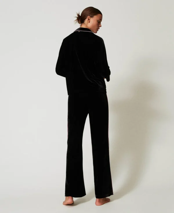 Sous-Vêtements Et Vêtements De Nuit*TWINSET Milano Pyjama Masculin En Velours Avec Broderie Noir
