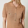 robe_courte_ajuste_en_mai_4.webp Robes En Maille | Robes Courtes*TWINSET Milano Robe Courte Ajustée En Maille Avec Boutons Marron « Sandy Brown »