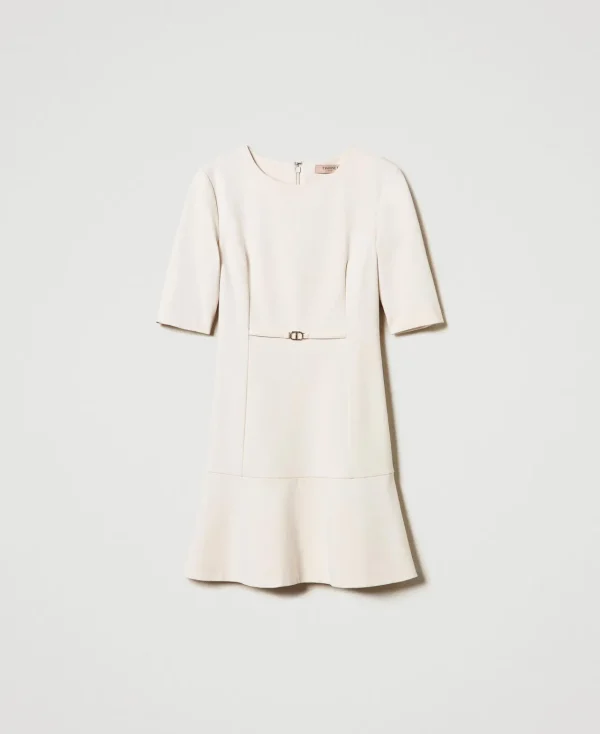 robe_courte_avec_bride_ov_1.webp Robes De Cérémonie | Robes Courtes*TWINSET Milano Robe Courte Avec Bride Oval T Blanc « Old White »