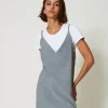 Robes De Cérémonie | Robes Courtes*TWINSET Milano Robe Courte Avec Broderies Et T-shirt Gris Chiné
