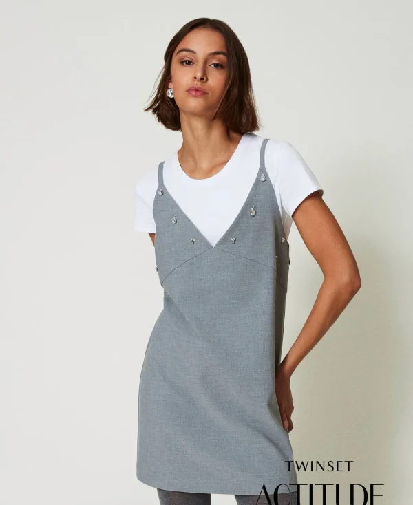 Robes De Cérémonie | Robes Courtes*TWINSET Milano Robe Courte Avec Broderies Et T-shirt Gris Chiné