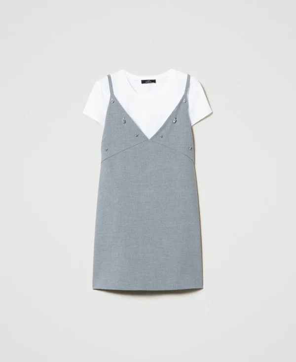 Robes De Cérémonie | Robes Courtes*TWINSET Milano Robe Courte Avec Broderies Et T-shirt Gris Chiné