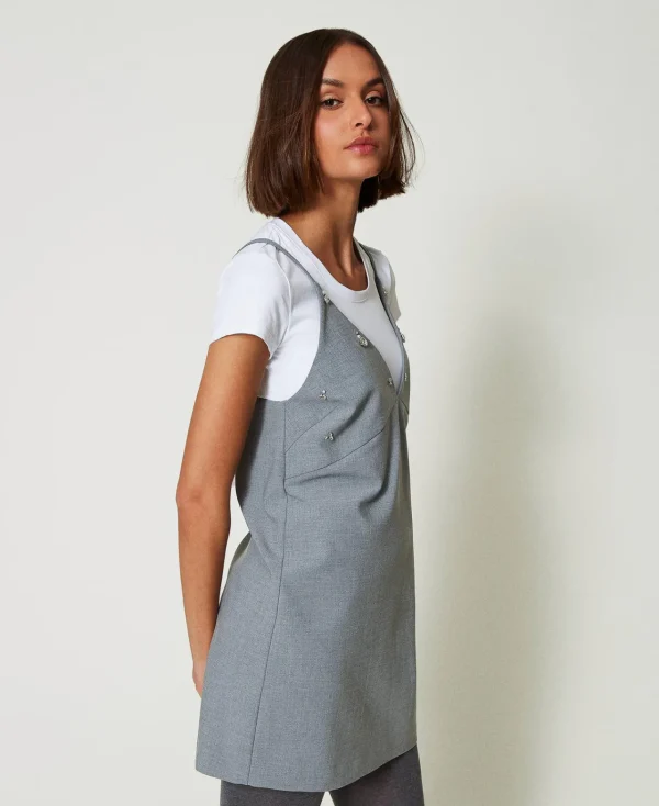 Robes De Cérémonie | Robes Courtes*TWINSET Milano Robe Courte Avec Broderies Et T-shirt Gris Chiné