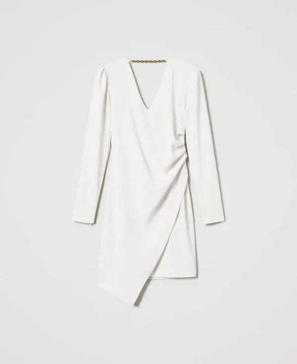 robe_courte_avec_chane_ov_1.webp Robes De Cérémonie | Robes Courtes*TWINSET Milano Robe Courte Avec Chaîne Oval T Blanc « Old White »