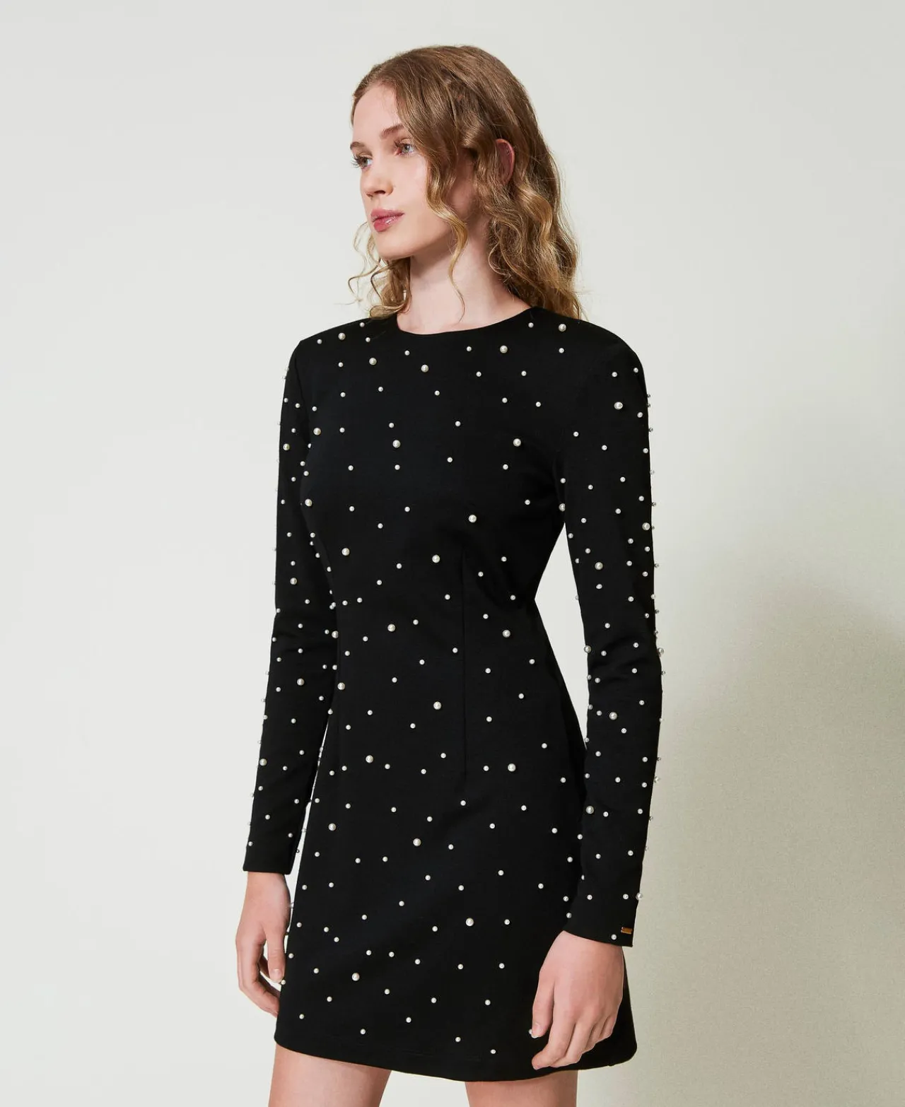 robe_courte_avec_perles_0.webp Robes Élégantes | Robes Courtes*TWINSET Milano Robe Courte Avec Perles Noir