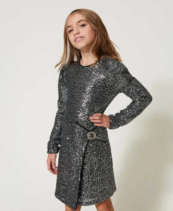 robe_courte_avec_sequins__0-1.webp Robes*TWINSET Milano Robe Courte Avec Sequins All-over Canon de Fusil Métallisé