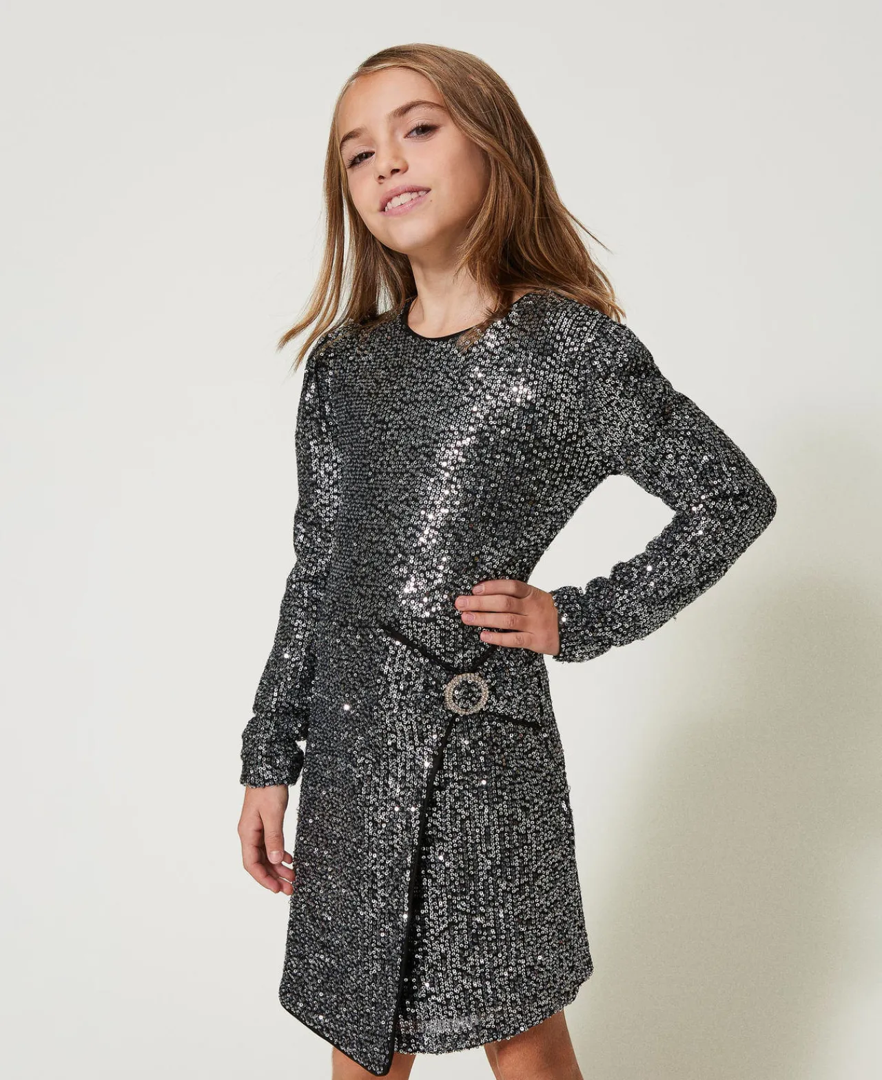 Robes*TWINSET Milano Robe Courte Avec Sequins All-over Canon de Fusil Métallisé