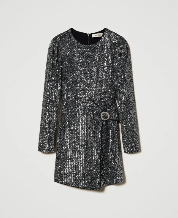 robe_courte_avec_sequins__1-1.webp Robes*TWINSET Milano Robe Courte Avec Sequins All-over Canon de Fusil Métallisé