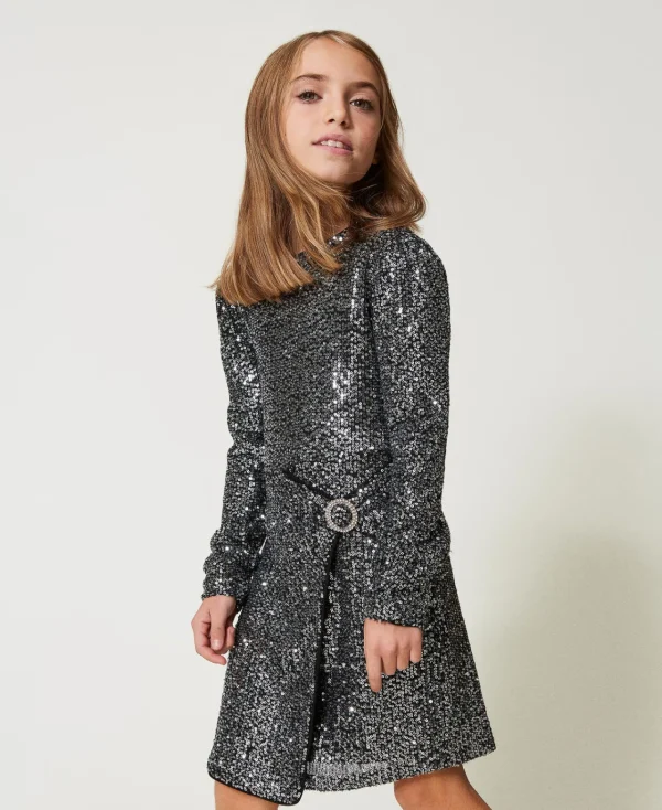 robe_courte_avec_sequins__2-1.webp Robes*TWINSET Milano Robe Courte Avec Sequins All-over Canon de Fusil Métallisé