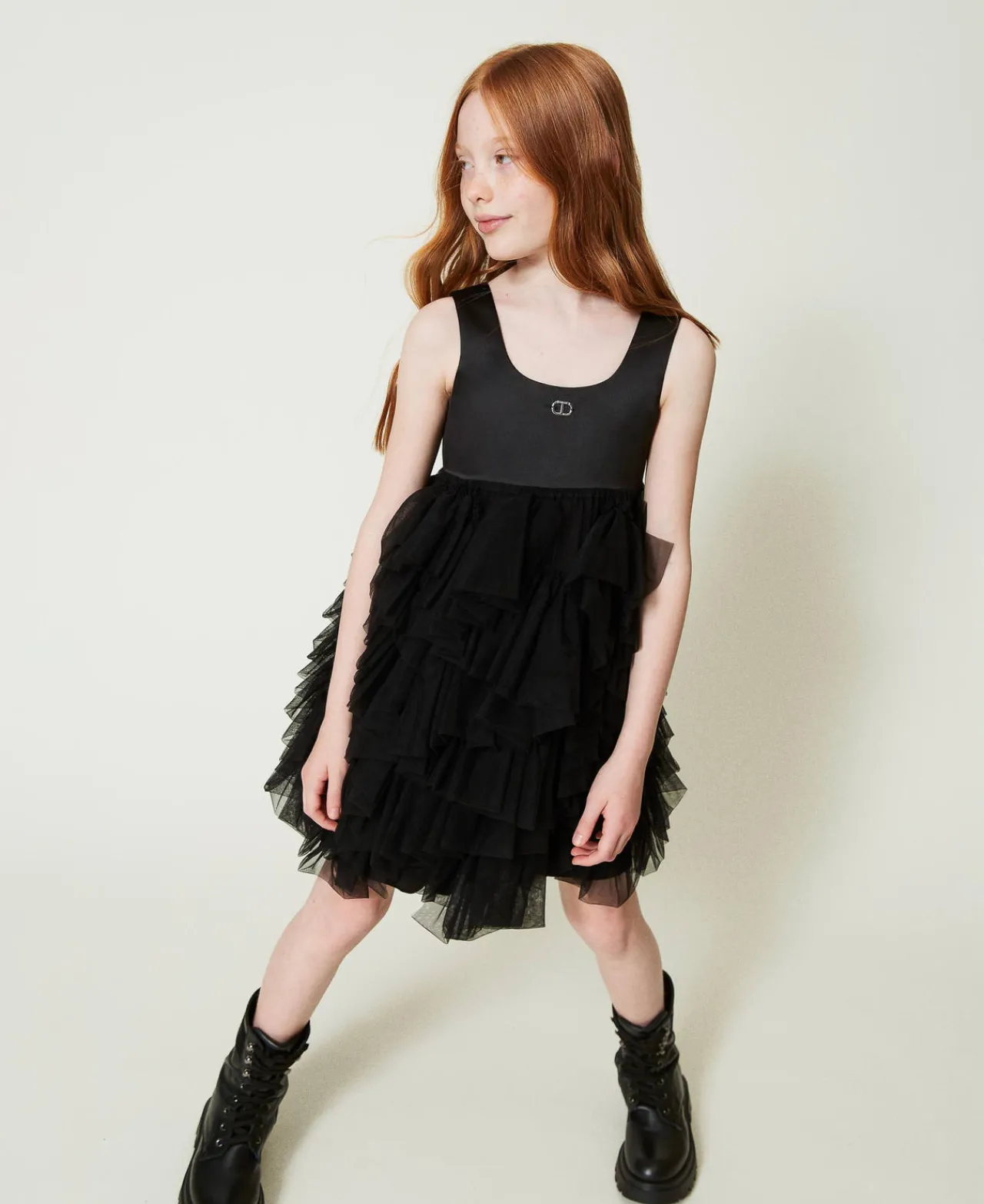 Robes*TWINSET Milano Robe Courte Avec Volants En Tulle Noir