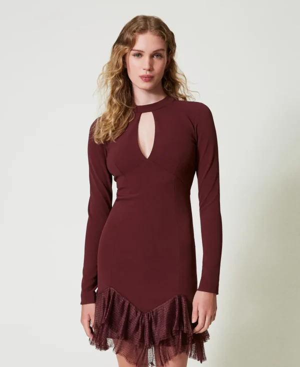 Robes Élégantes | Robes Courtes*TWINSET Milano Robe Courte Avec Volants Plissés En Tulle Rouge « Plum Wine »