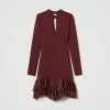Robes Élégantes | Robes Courtes*TWINSET Milano Robe Courte Avec Volants Plissés En Tulle Rouge « Plum Wine »