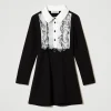 Robes*TWINSET Milano Robe Courte Avec Volants En Organza Bicolore Noir / Blanc Cassé