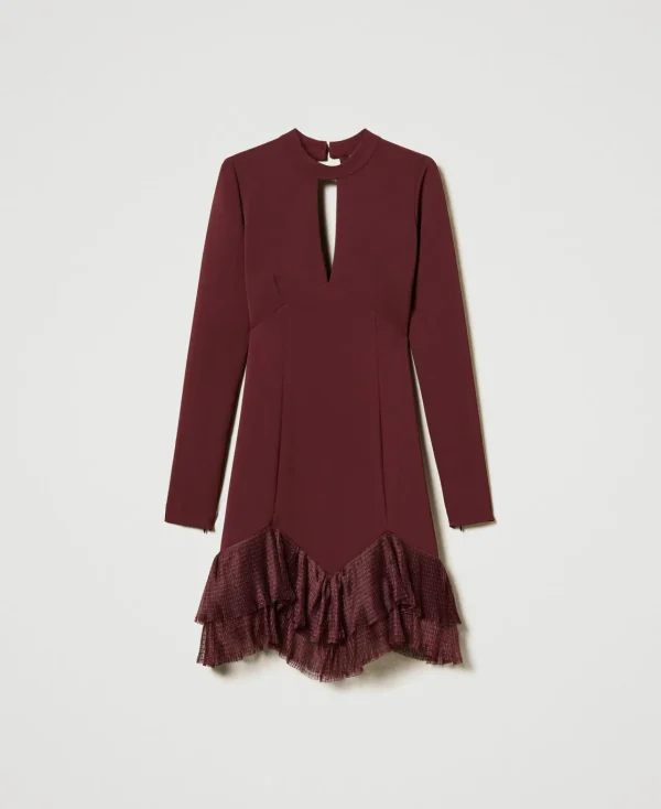 Robes Élégantes | Robes Courtes*TWINSET Milano Robe Courte Avec Volants Plissés En Tulle Rouge « Plum Wine »