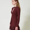 Robes Élégantes | Robes Courtes*TWINSET Milano Robe Courte Avec Volants Plissés En Tulle Rouge « Plum Wine »