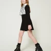 Robes*TWINSET Milano Robe Courte Avec Volants En Organza Bicolore Noir / Blanc Cassé