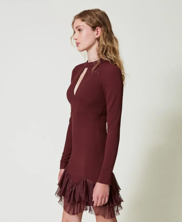 Robes Élégantes | Robes Courtes*TWINSET Milano Robe Courte Avec Volants Plissés En Tulle Rouge « Plum Wine »