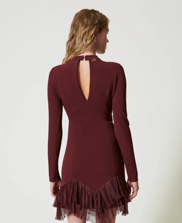 Robes Élégantes | Robes Courtes*TWINSET Milano Robe Courte Avec Volants Plissés En Tulle Rouge « Plum Wine »