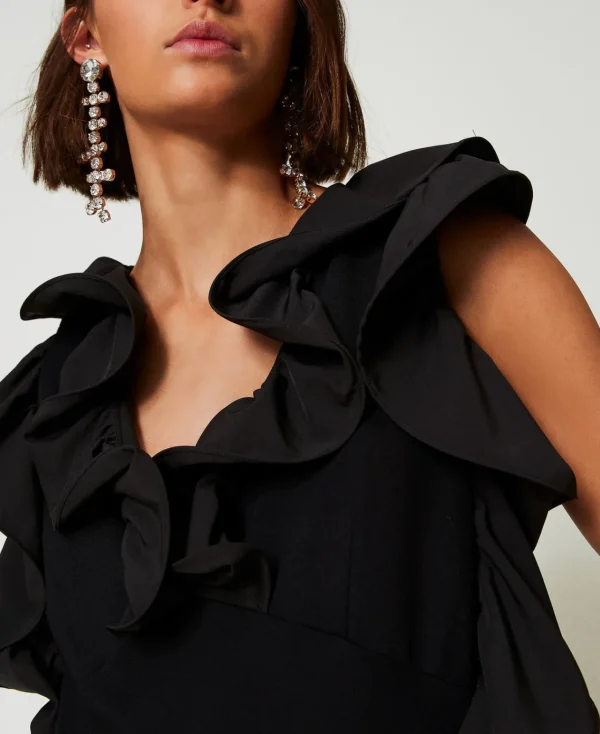 Robes De Cérémonie | Robes Courtes*TWINSET Milano Robe Courte Avec Volants En Crêpe Georgette Noir