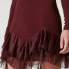Robes Élégantes | Robes Courtes*TWINSET Milano Robe Courte Avec Volants Plissés En Tulle Rouge « Plum Wine »