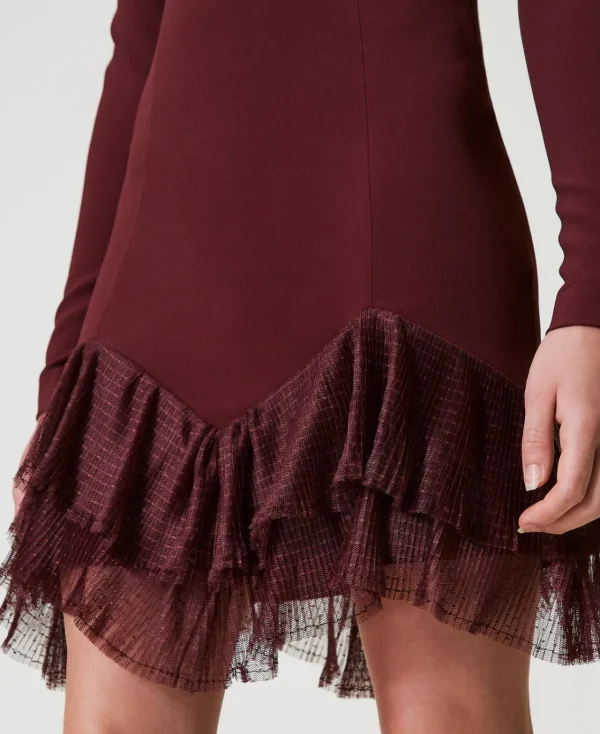 Robes Élégantes | Robes Courtes*TWINSET Milano Robe Courte Avec Volants Plissés En Tulle Rouge « Plum Wine »